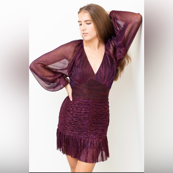 NWT- MINKPINK INES V-NECK RUCHED MINI DRESS - Picture 8 of 13